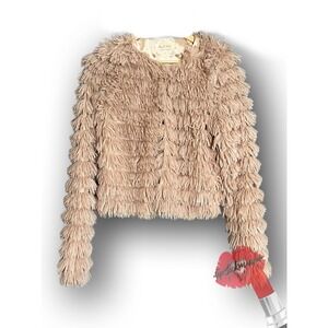 Altar'd State Faux Fur Coat Jacket Small Neutral Nude‎ Light Brown Shaggy Boho